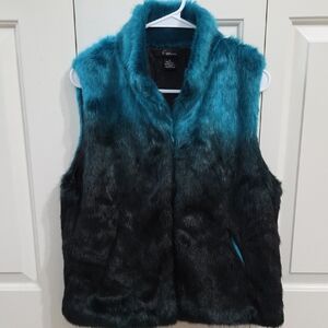 Cato Turquoise and Black Faux Fur Vest